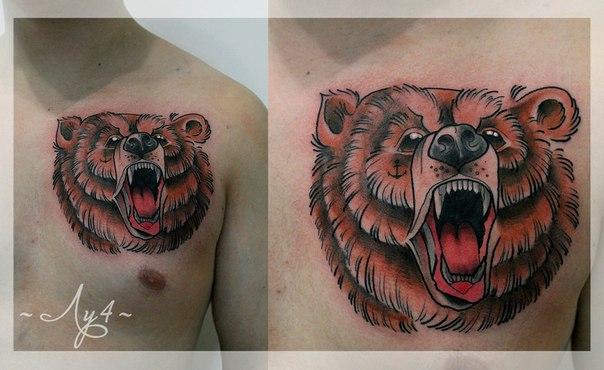 Художественная татуировка "Медведь". Мастер Катя Луч.